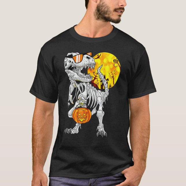 Camiseta Halloween Dinosaur Rex Skeleton Scary Boys Kids Te (Frente)