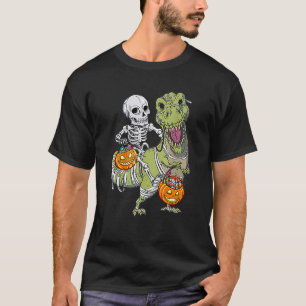 Camiseta Halloween Dinossaur Rex Skeleton Garotos Assustado