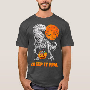 Camiseta Halloween Dinossaur Skeleton T re Creme