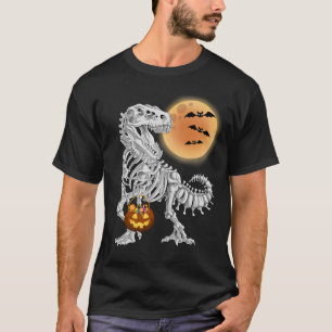 Camiseta Halloween Dinossaur Skeleton T rex Pumpkin Moon