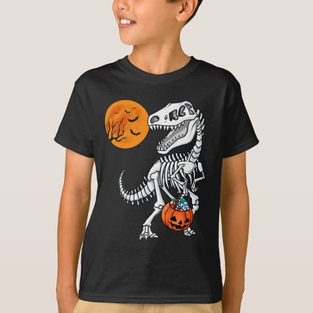 Camiseta Halloween Dinossaur T Rex Skeleton Garotos Assusta (Frente)