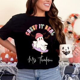 Camiseta Halloween Do Fantasma De Skateboard Real Do Creme