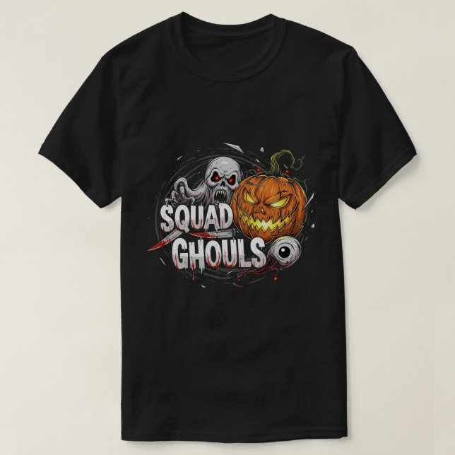 Camiseta Halloween do Horror Gótico do Esquadrão Ghouls (Frente do Design)