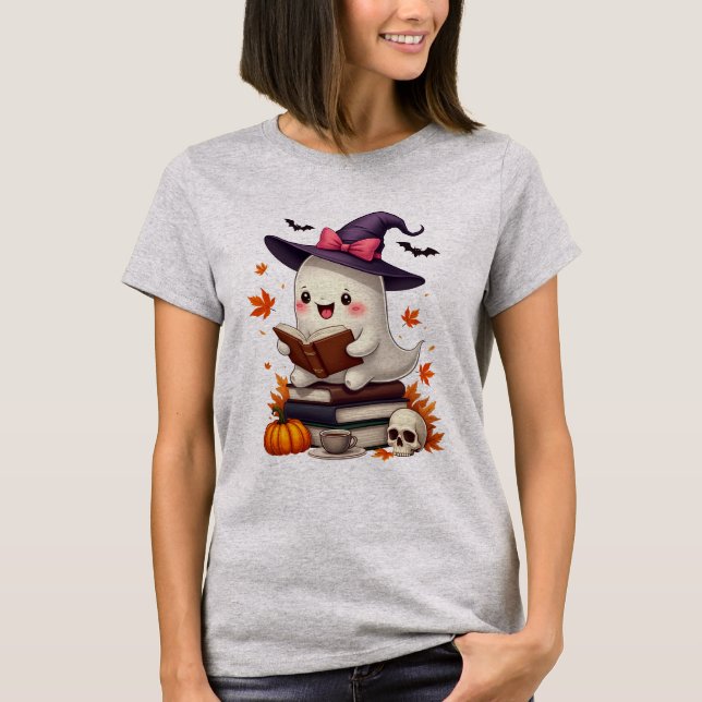 Camiseta Halloween do Livro de Leitura da Bruxa Bonita (Frente)