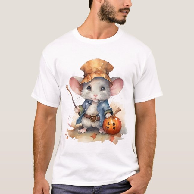 Camiseta Halloween do rato de aquarela (Frente)