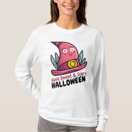 Camiseta Halloween doce e assustador personalizável