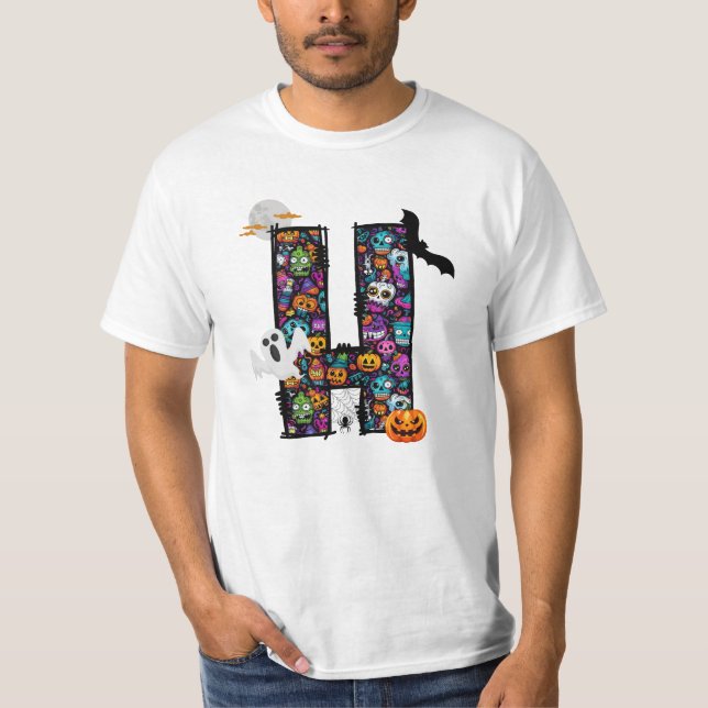 Camiseta Halloween Doodle - Letra H t-shirt (Frente)