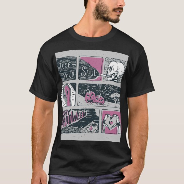 Camiseta Halloween dos quadrinhos: Ilustração divertida (Frente)