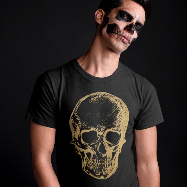 Camiseta Halloween Dourado Skull | T-shirt | Homens (Criador carregado)