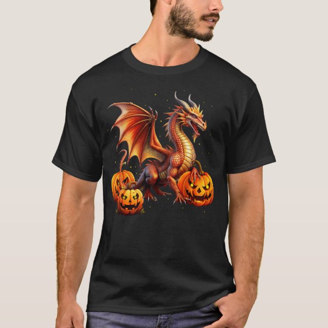 Camiseta Halloween Dragon Jack O Lantern Autumn Kids Boys G (Frente)