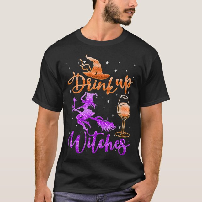 Camiseta Halloween Drink Up Witches Costumes Wine Lovers Ha (Frente)
