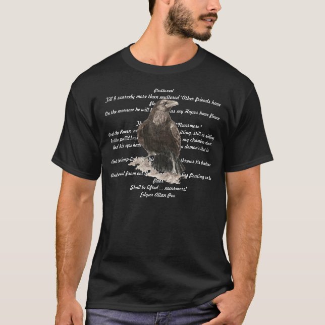 Camiseta Halloween, Edgar Allen Poe, Raven, Nunca Mais (Frente)