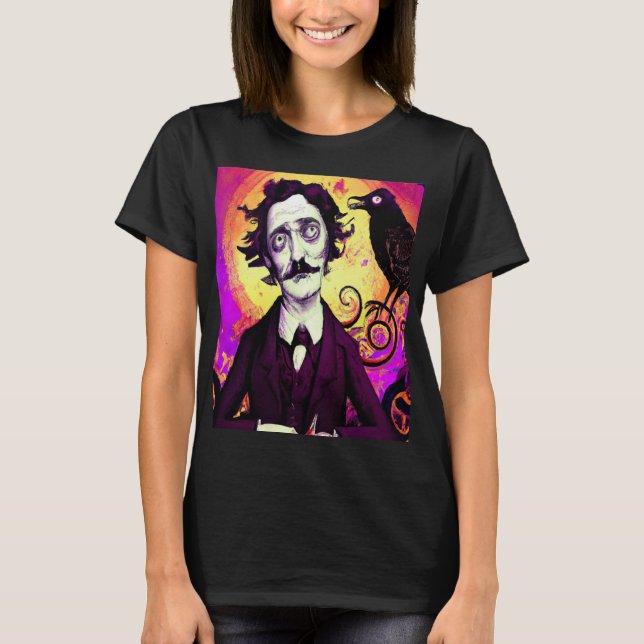 Camiseta Halloween, Edgar Allen Poe, Raven, Nunca Mais T-Sh (Frente)