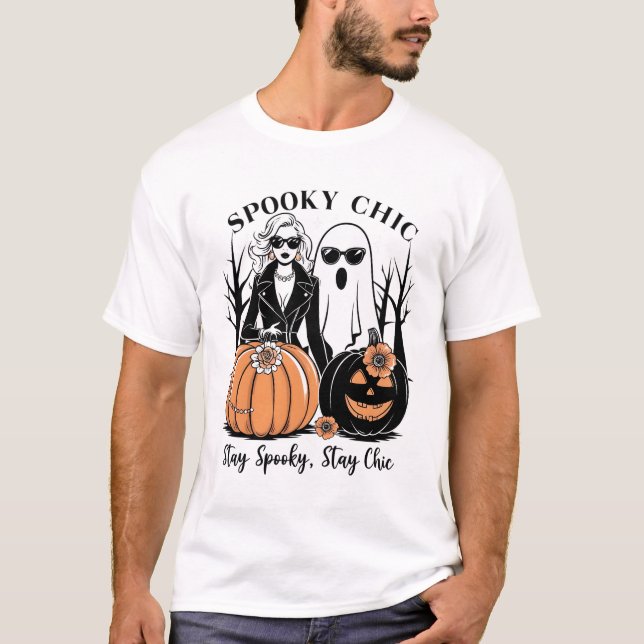 Camiseta Halloween elegante com Spooky Flair (Frente)