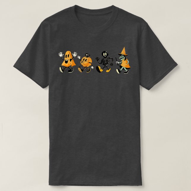 Camiseta Halloween Engraçado Dançando Fantasmas Pumpkin Ske (Frente do Design)