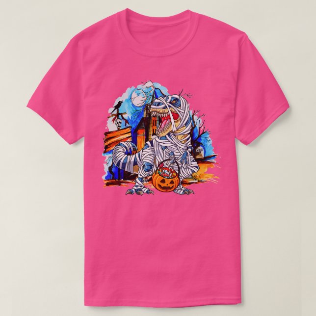 Camiseta Halloween Engraçado Dinossauro Esqueleto T rex Bom (Frente do Design)