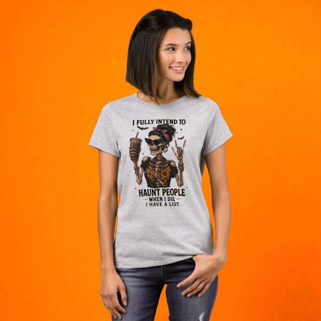 Camiseta Halloween Engraçado Esqueleto Assombrado (Criador carregado)