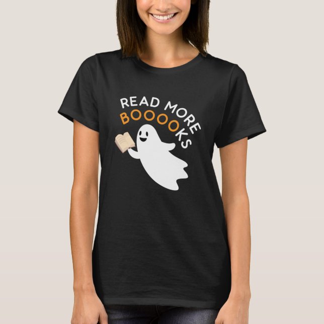 Camiseta Halloween Engraçado Fantasma Lendo Livros Para O B (Frente)