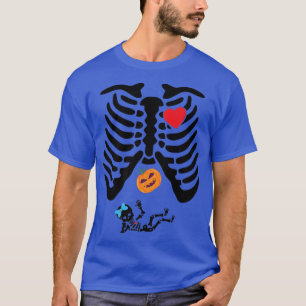 Camiseta Halloween Engraçado Gravidez Esqueleto Ray Pumpkin