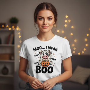 Camiseta Halloween Engraçado Moo Eu Quero Dizer Boo Vaca