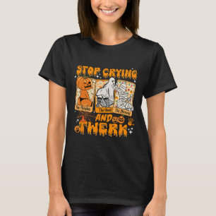 Camiseta Halloween Engraçado Pára De Chorar E Giz De Abóbor