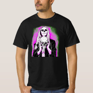 Camiseta Halloween Engraçado Rosa Verde Assustador Lady Sk