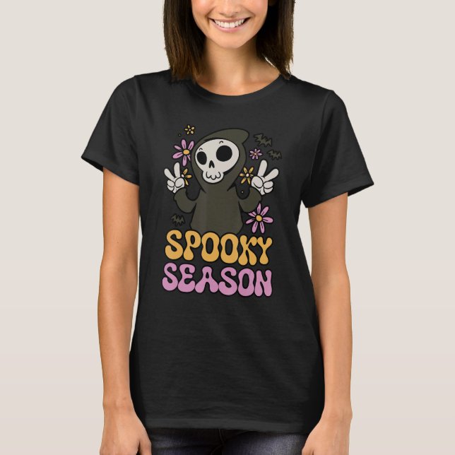 Camiseta Halloween, época de Spooky, fantasia assustadora,  (Frente)