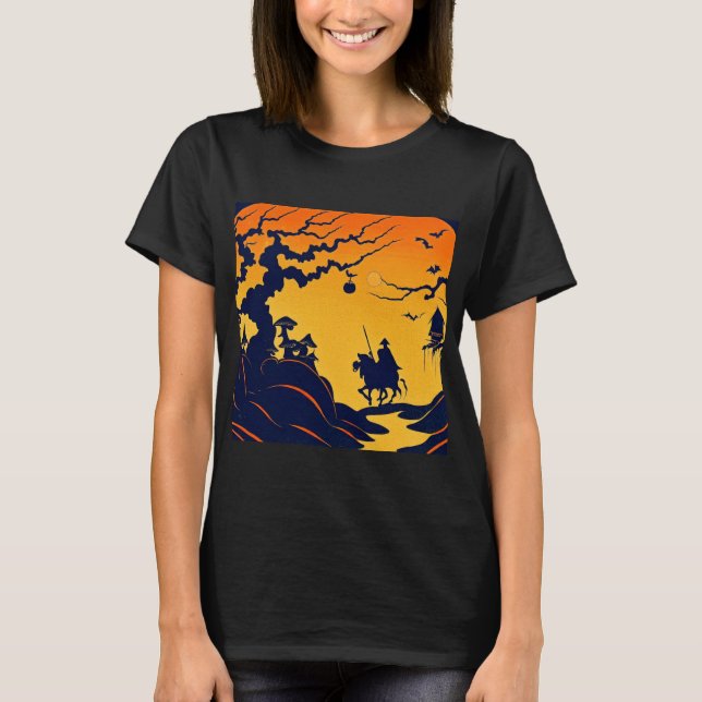 Camiseta Halloween - Estilo de recorte de madeira 8 (Frente)
