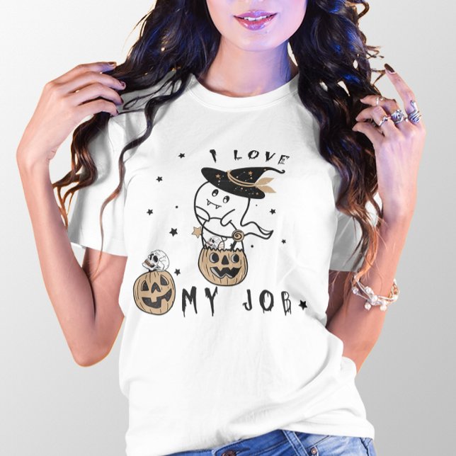 CAMISETA HALLOWEEN, EU AMO MEU EMPREGO VAMPIRE FANTASMA (Criador carregado)