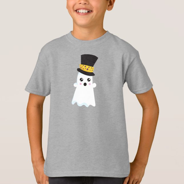 Camiseta Halloween, Fantasma, Chapéu, Boo, Truque Ou Tratam (Frente)