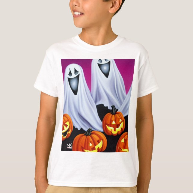 Camiseta Halloween Fantasmas e Pumpkins (Frente)