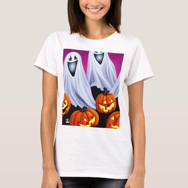 Camiseta Halloween Fantasmas e Pumpkins (Frente)