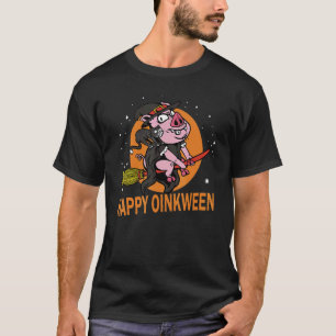 Camiseta Halloween Feliz Oinkween Halloween Porco Bruxa e C