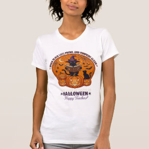 Camiseta Halloween Feliz Professor Gato Preto Chapéu de Bru