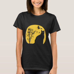 Camiseta Halloween Feminino com Blusa em V de Gatinho Preto