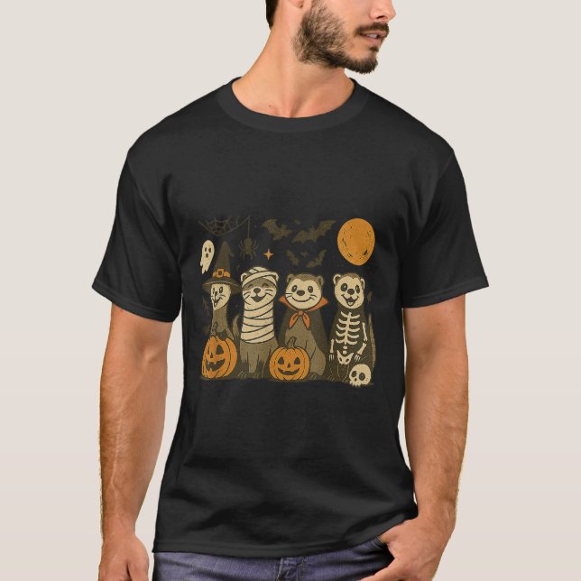 Camiseta Halloween Ferret Costumes Ghost Witch Mummy Men Wo (Frente)
