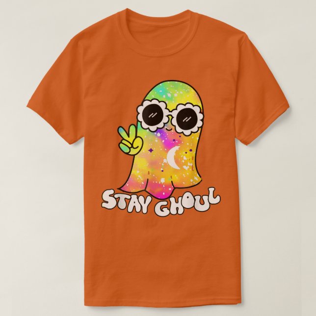 Camiseta Halloween Figurume Groovy Ghost Fica Ghoul Tie Dye (Frente do Design)