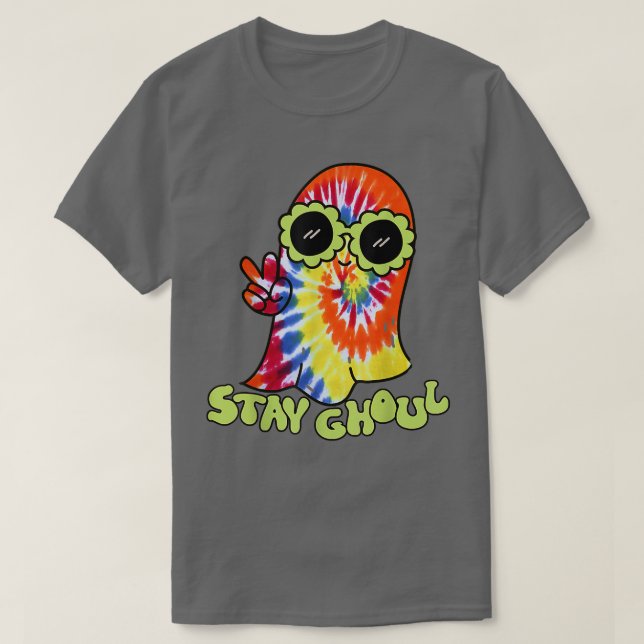 Camiseta Halloween Figurume Groovy Ghost Fica Ghoul Tie Dye (Frente do Design)