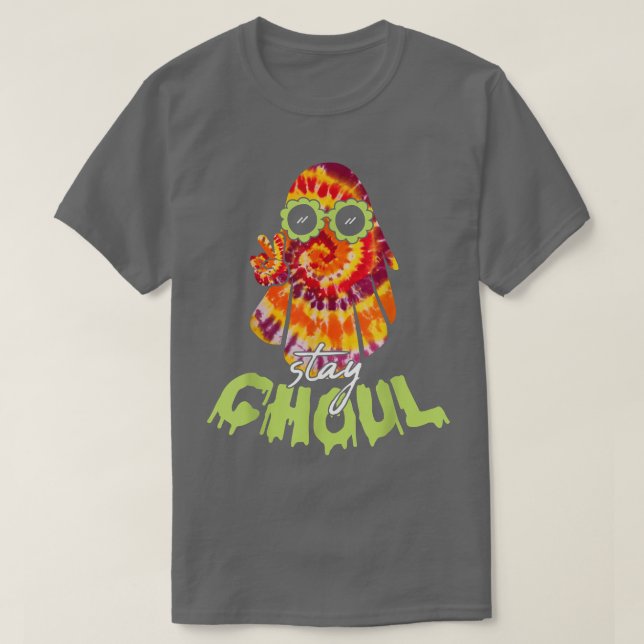 Camiseta Halloween Figurume Groovy Ghost Fica Ghoul Tie Dye (Frente do Design)