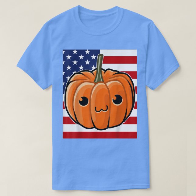 Camiseta Halloween Figurume Usa Flag Kawaii Pumpkin Face 34 (Frente do Design)