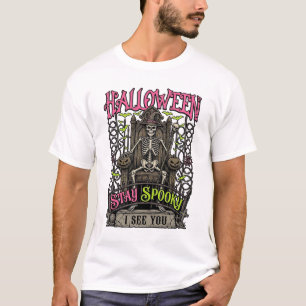 Camiseta Halloween Fique Assustador Trono de Esqueleto Chap