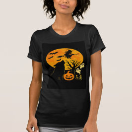 Camiseta Halloween flying witch ghosts and skeletons