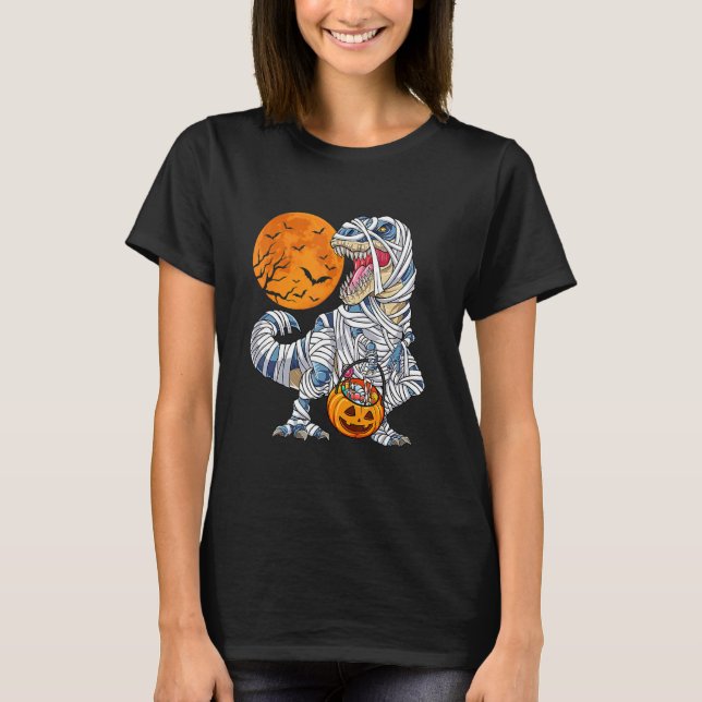 Camiseta Halloween  For Boys Men Dinosaur Rex Mummy Pumpkin (Frente)