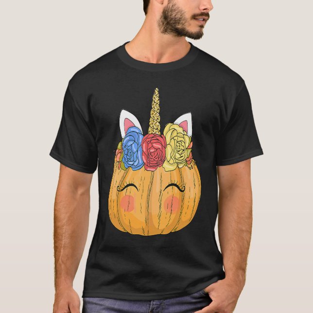Camiseta Halloween  for Kids Girls Cute Unicorn Pumpkin (Frente)