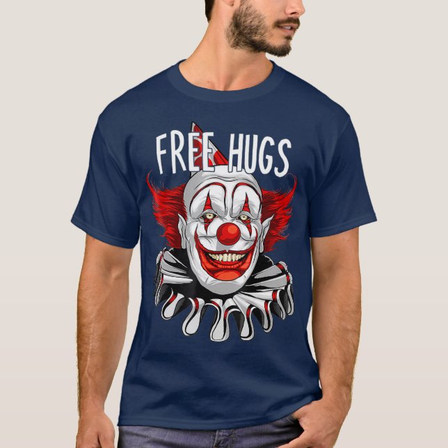 Camiseta Halloween Free Hugs Assusta Gráfico do Palhaço Ass (Frente)