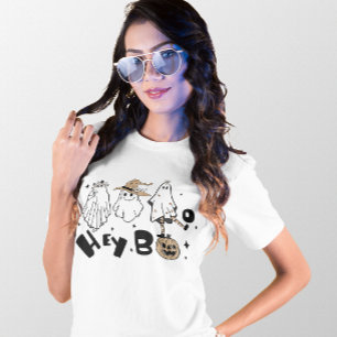CAMISETA HALLOWEEN FUNNY HEY BOO GHOSTS BOO FOLHA