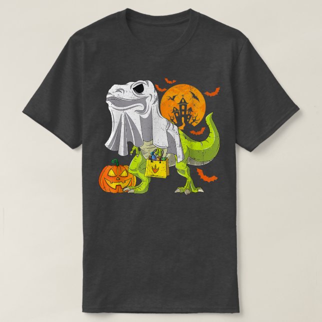 Camiseta Halloween Funny Skeleton Andando Mummy Dinossaur (Frente do Design)