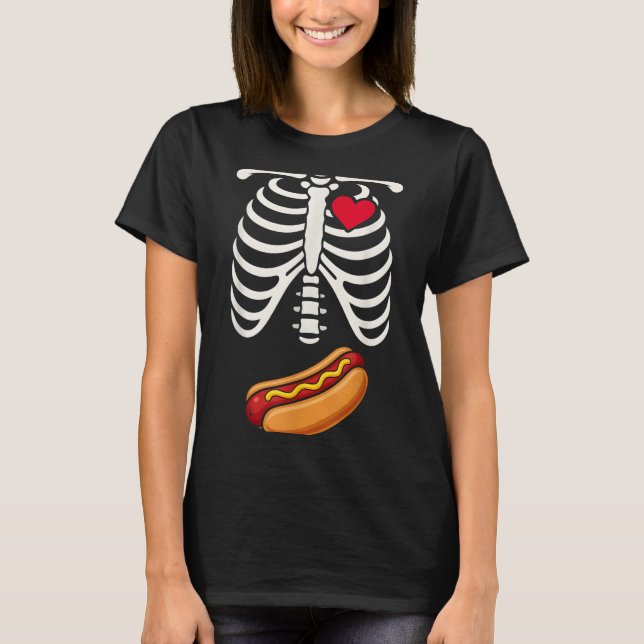 Camiseta Halloween Funny Skeleton Ribcage Hotdog Food Lover (Frente)