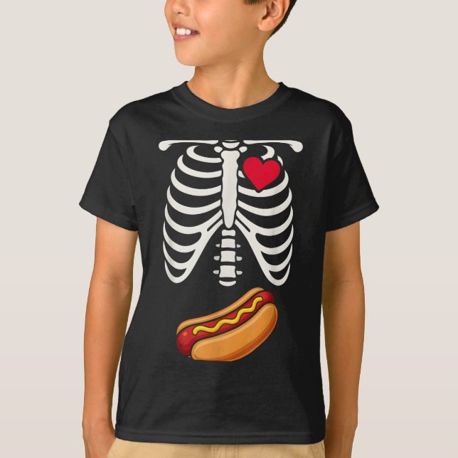Camiseta Halloween Funny Skeleton Ribcage Hotdog Food Lover (Frente)