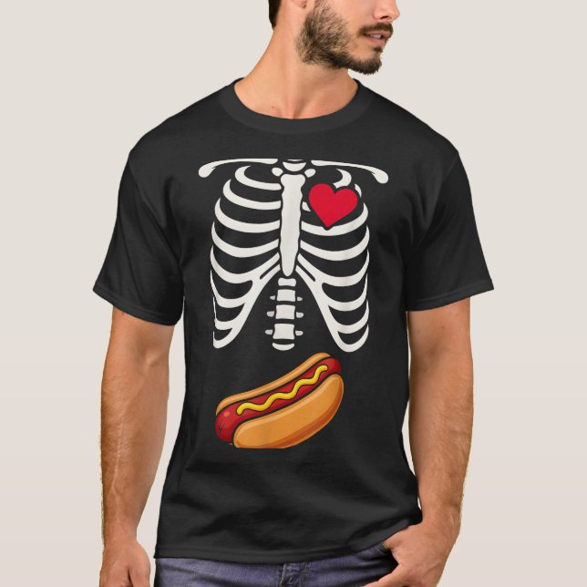 Camiseta Halloween Funny Skeleton Ribcage Hotdog Food Lover (Frente)
